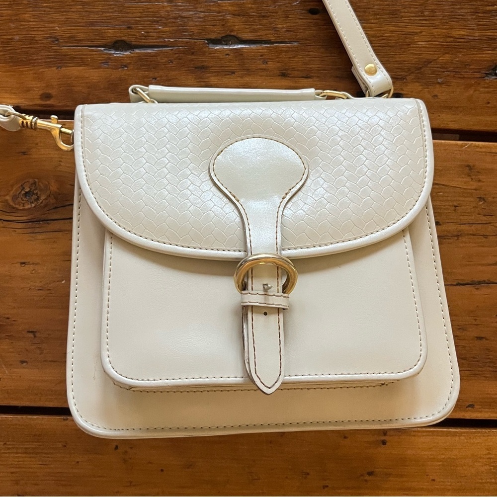 Galano 90's Hunt Club Cream Leather Crossbody Purse Saddle Bag Satchel Y2K​​​
